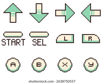 Cute Style Mint Green Game Controlling Interface, Pixel Art Icon Set