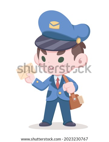 Cute style postman holding letter cartoon illustration