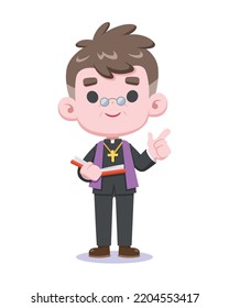 Cute style priest holding holy bible cartoon illustration