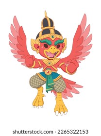 Cute style Red Garuda, half human half bird cartoon illustration