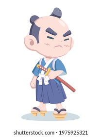 Cute style samurai in casual outfit cartoon illustration