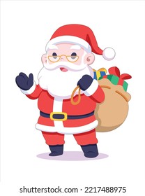 Cute style Santa Claus carrying gift bag cartoon illustration