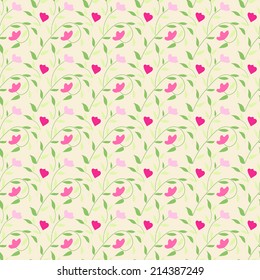 Cute style seamless background floral pattern. For easy making pattern use it for filling any contours. Vector illustration for fashion design. Pink, green and white colors.