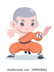 Estilo lindo Shaolin guerrero monje ilustración de caricatura