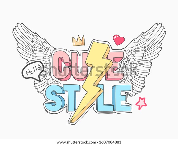 Cute Style Slogan Cute Icons On Stock Vector Royalty Free