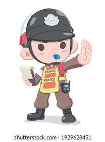 Cute style Thai traffic police cartoon illustration