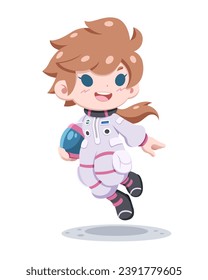 Cute style woman astronaut floating cartoon illustration