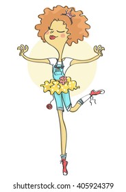 Cute, stylish ballerina girl with tiara, dancing and smiling.