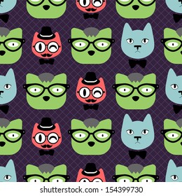 Cute stylish cats seamless pattern