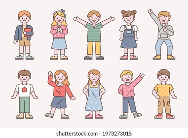 Cute stylish children character set.  flat design style minimal vector illustration.