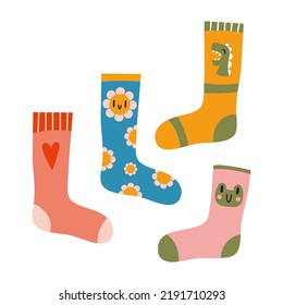 Cute stylish cotton socks, cartoon style. Trendy modern vector illustration isolated on white background, hand drawn, flat design.