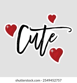 Cute - Stylish Cursive Text with Red Hearts Sticker