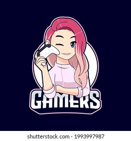 Cute Stylish Gamer Girl Mascot Logo