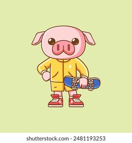 a Cute stylish pig tiger Playing Skateboard animal kawaii chibi character mascot illustration