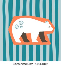 Cute Stylish Polar Bear on Stripes Vector