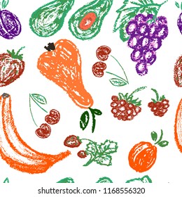 Cute stylish seamless pattern. Draw pictures, doodle. Beautiful and bright design. Interesting images for backgrounds, textiles, tapestries. Fruits and berries