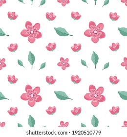 Diseño elegante y elegante con flores y ramas de sakura. La impresión primaveral es adecuada para textiles, papel envolvente, diversos diseños. Ilustración vectorial plana