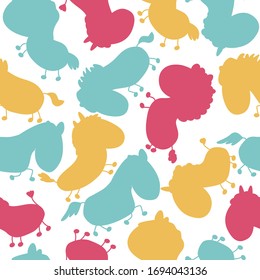 Cute and stylish vector pattern of cartoons of horses to create a fashion design. A seamless pattern of small horses for decorating clothes, packaging utensils and other items
