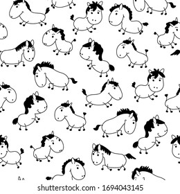 Cute and stylish vector pattern of cartoons of horses to create a fashion design. A seamless pattern of small horses for decorating clothes, packaging utensils and other items
