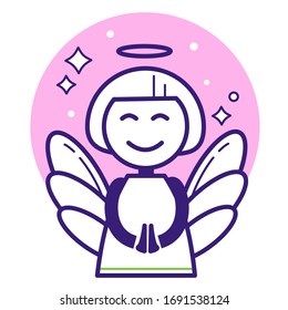 Cute Stylized Angel icon. For Easter, 
Christmas Holiday. Flat color icon, part of vector set. Pink color