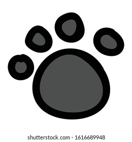 Cute stylized animal paw pad cartoon doodle clip art. Hand drawn mammal track. Fun walking wildlife marks in flat color. Isolated cat, dog, bear illustration. Vector EPS 10. 