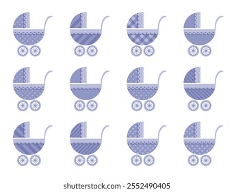 Cute stylized baby strollers vector set.