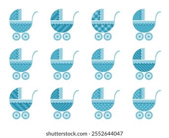 Cute stylized baby strollers vector set.