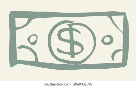 Cute stylized big green 1 value caricature concept. Outline black ink pen hand drawn united type emblem web design retro art scribble comic engrave print style. Close up view white text space backdrop