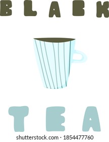 Taza azul estilizada con huella lineal. Té negro.