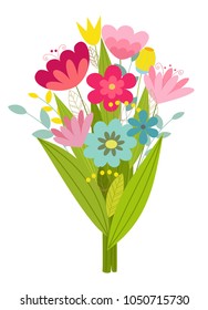 Cute stylized bouquet of flowers. Vector illustration.