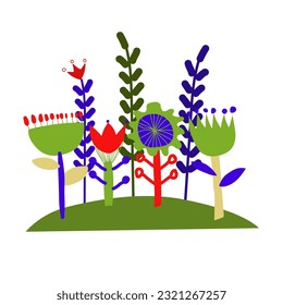 Cute stylized bright colorful vector flowers on a white isolated background