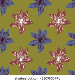 Cute stylized bud flowers background. Abstract flower seamless pattern in simple style. For fabric design, textile print, wrapping paper, cover. Vector illustration