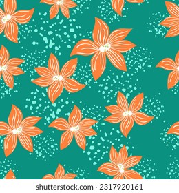 Un bonito fondo estilizado de flores de ciruela. Resumen de un patrón sin fisuras de flores en un estilo sencillo. Para el diseño de tejidos, impresión textil, papel de envoltura, cubierta. Ilustración del vector