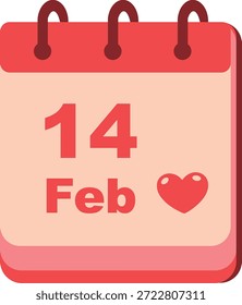 Lindo ícono de calendario estilizado que marca el 14 de febrero en texto rojo en negrita, con un Grande corazón rojo junto a la fecha, que simboliza el Día de San Valentín. Etiqueta engomada del amor lindo, elemento de Scrapbooking