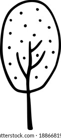 Cute stylized deciduous tree. Vector black and white clip art for children.