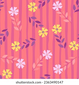 Cute stylized ditsy flower seamless pattern. Decorative naive botanical backdrop. Design for fabric, textile print, wrapping paper, cover, poster. Vector illustration