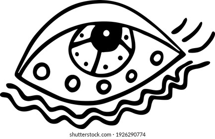 Cute stylized eye. Black and white line art. Hand drawn doodle. Picture of the mystical symbol for evil eye amulets. Themes of magic, yoga and healthy lifestyle.