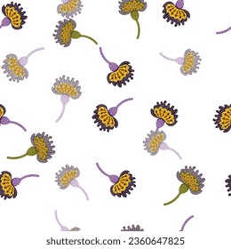 Patrón de flores estilizadas y sin costuras. Fondo botánico naïf decorativo. Para el diseño de tejidos, impresión textil, papel de envoltura, cubierta. Ilustración del vector