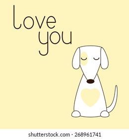 Cute stylized jack russel terrier sits with his eyes closed. Lettering love you. Concept of love and devotion