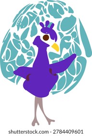 Cute stylized peacock vector illustration. Whimsical cartoon peacock with abstract teal feathers isolated
