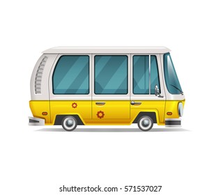 Cute stylized retro travel van isolated on white background. Vector illustration.