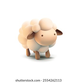 Cute stylized sheep, 3D. For concepts of farm animals, industry, and wool products. Vector illustration.