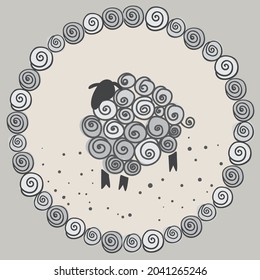 Cute stylized sheep in round. Object. Logo.