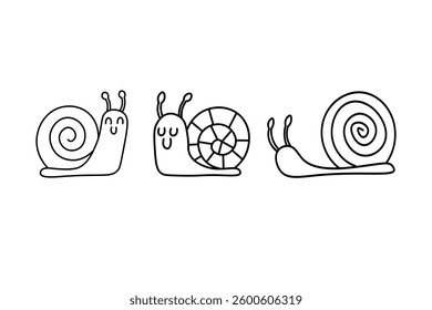 A cute stylized sketch of a snail. Simple outline design with a charming and playful feel.