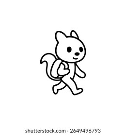 Cute, stylized squirrel carrying a backpack, walking