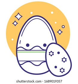 Cute Stylized Striped eggs icon. Yellow Easter vector set. Decorated eggs.