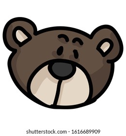 Cute stylized teddy bear head button plush clipart. Hand made kids soft toy. 