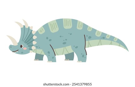 Cute styracosaurus on white background. Drawing dinosaur for children. Vector character