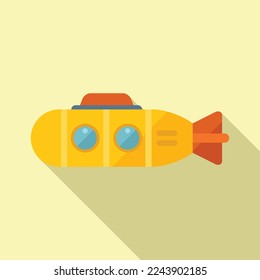Cute submarine icon flat vector. Sea bathyscaphe. Sub marine