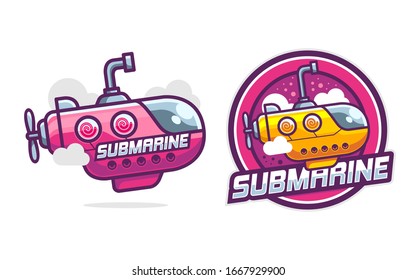 Cute submarine set logo template